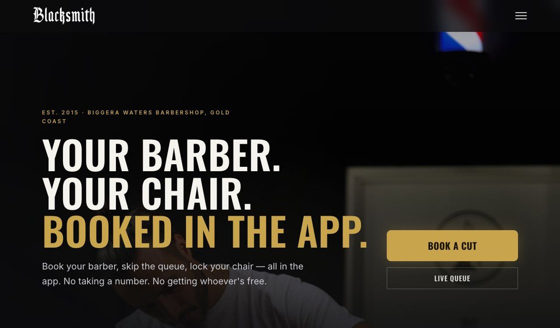 The Blacksmith Barbers booking and live queue