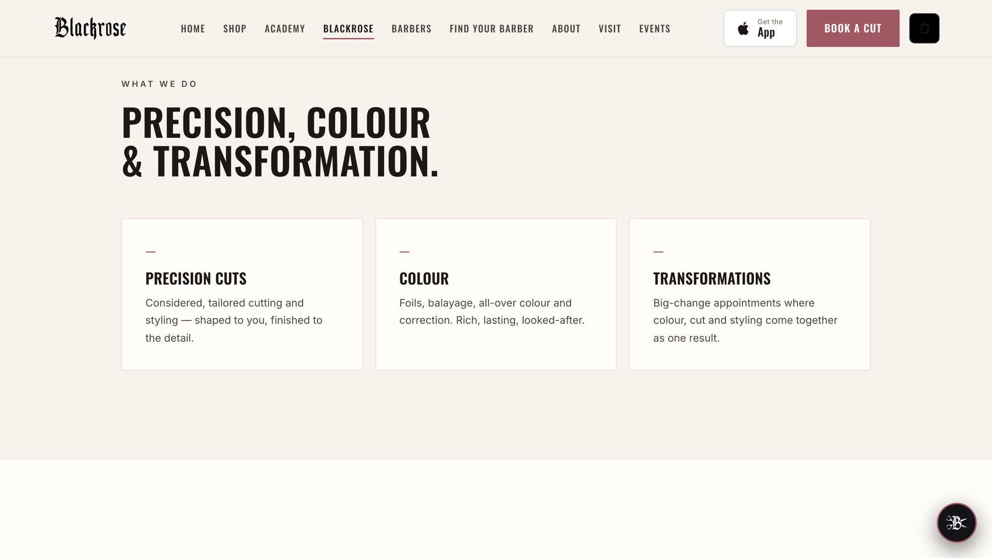 Blackrose, the salon side, on its own lighter page