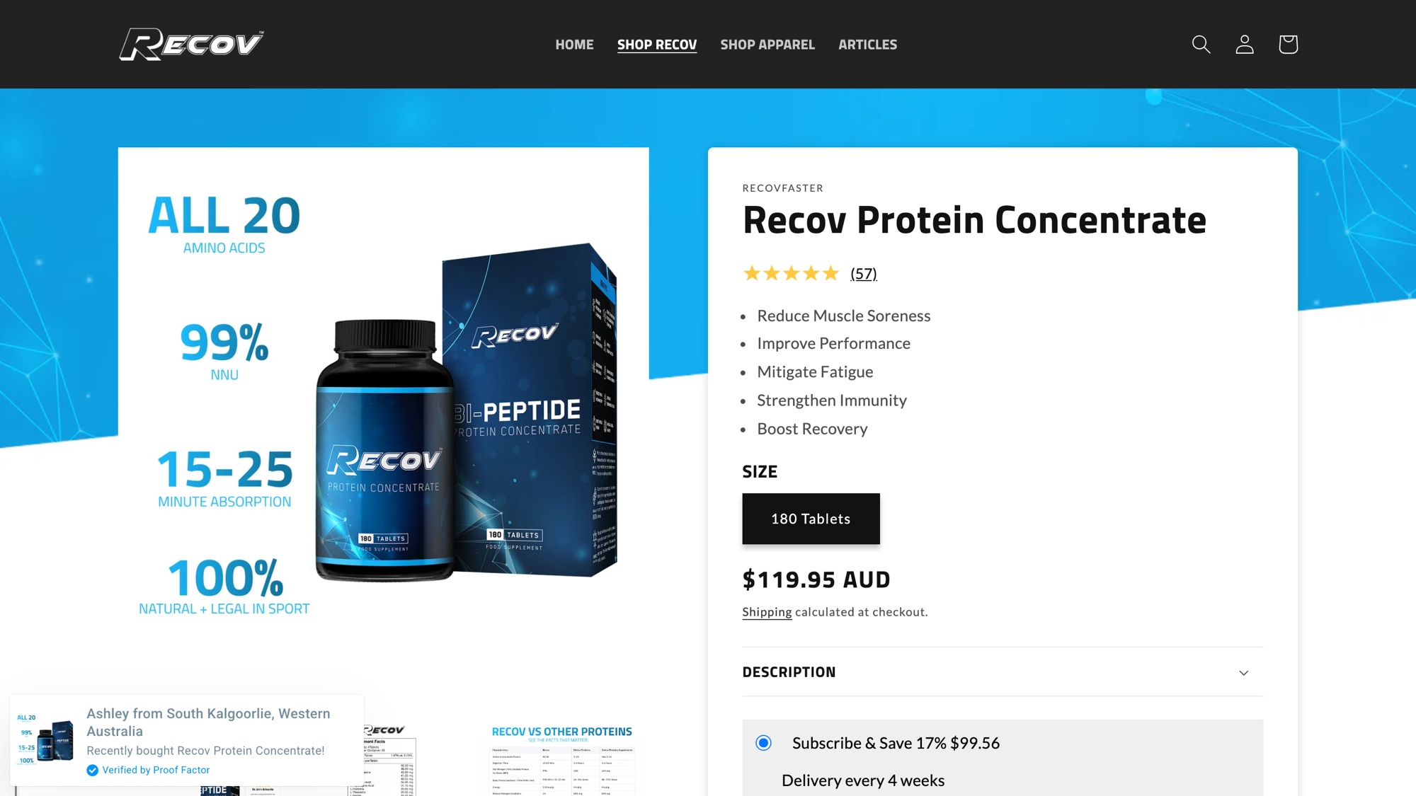 Recov's product page as it stood before we rebuilt it