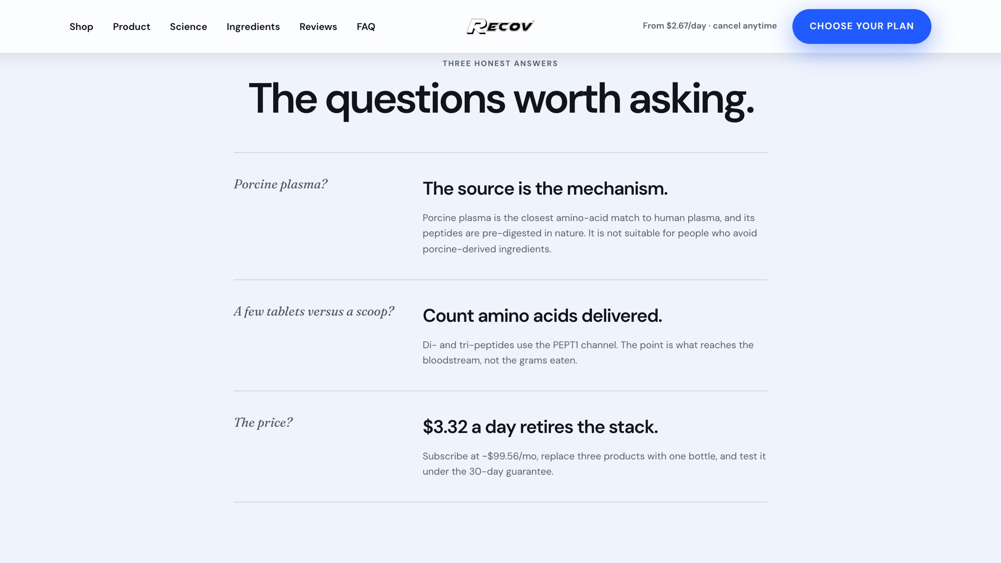 Three questions answered in the reader’s own words: the source, the dose and the price