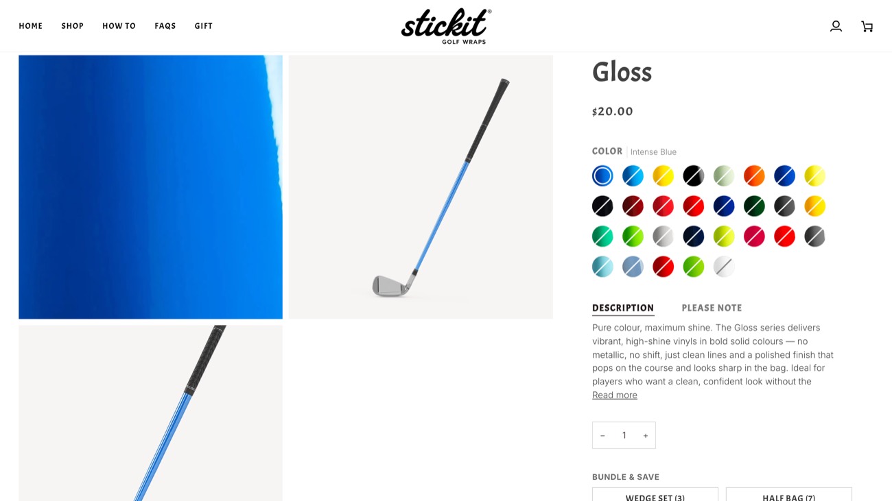 A product page for the gloss range with all twenty-nine colours on it
